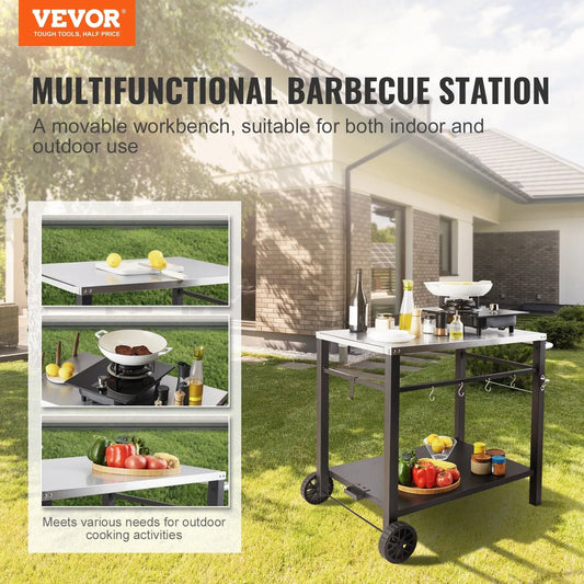 VEVOR Portable BBQ Worktable with Wheels- Stainless Steel