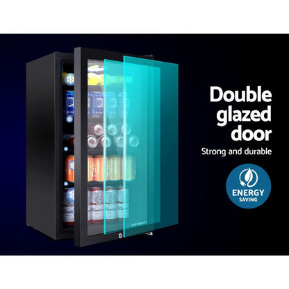 Beverage cooler with double-glazed door on a black background
