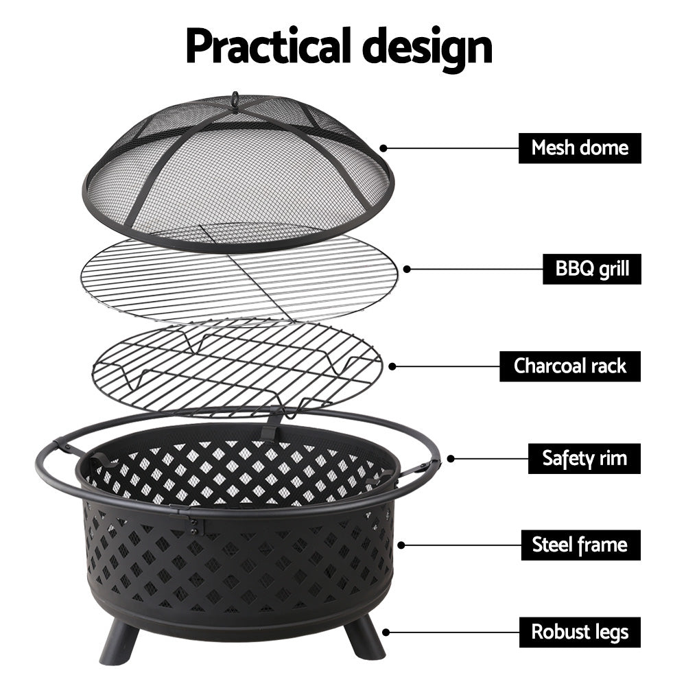 Grillz 2 in 1 Fire Pit BBQ Grill 76cm