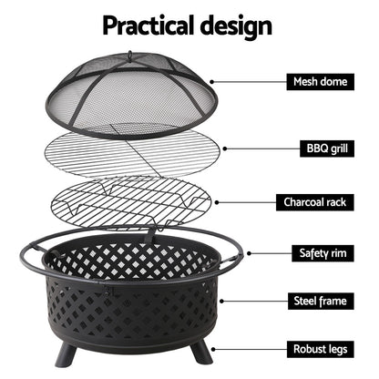 Grillz 2 in 1 Fire Pit BBQ Grill 76cm
