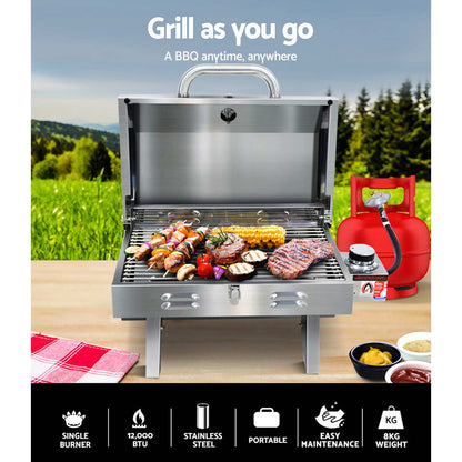 Grillz Portable Gas BBQ Grill - 12,000BTU Stainless Steel BBQ