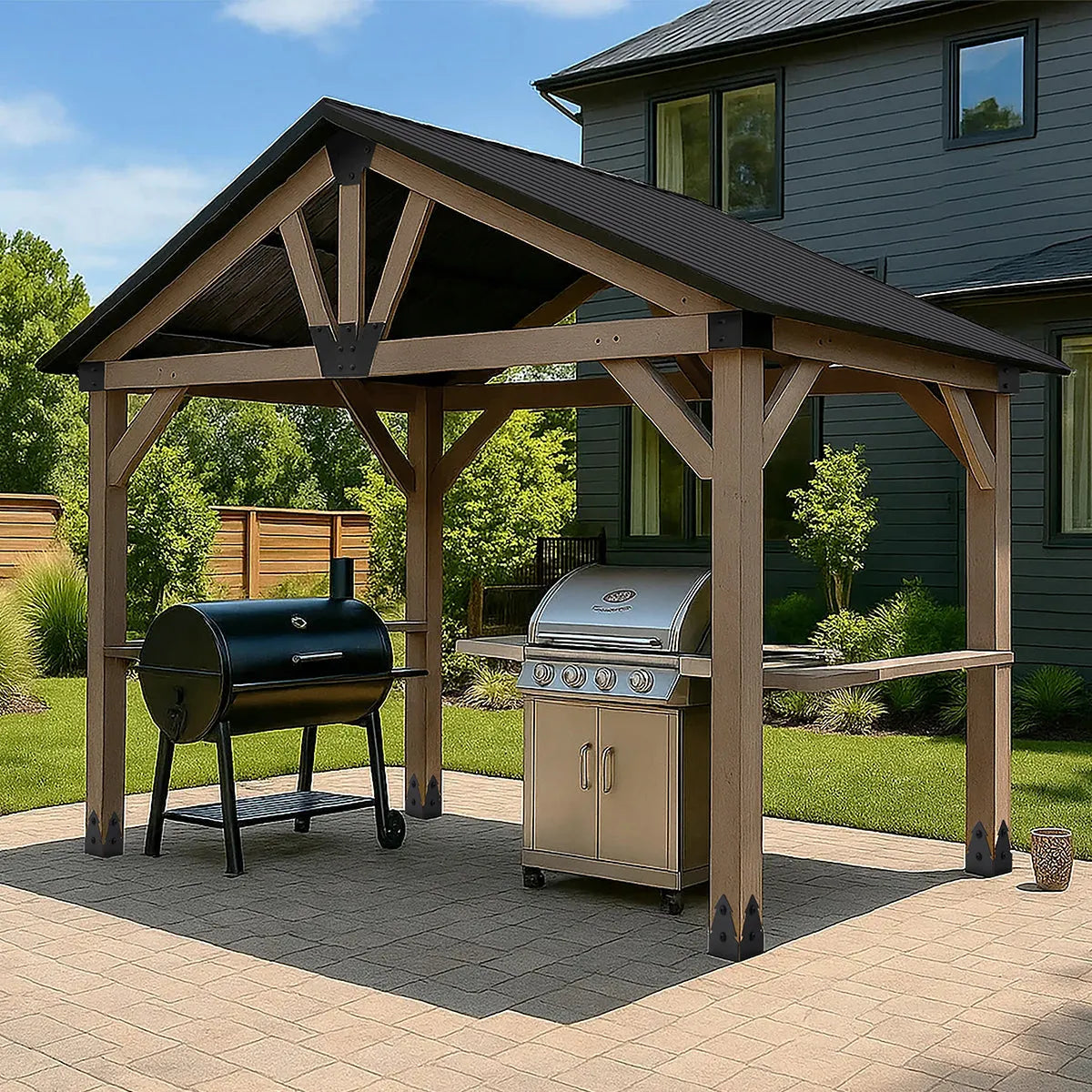 Yardtopia Oslo XL 3.6m x 2.4m BBQ/Grill Timber & Steel Gable Roof Gazebo