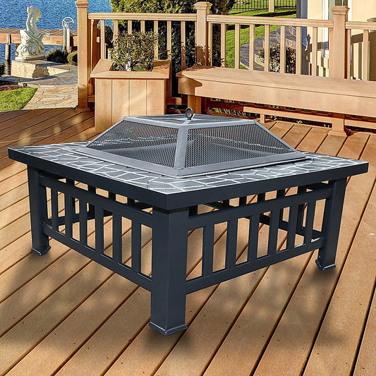 18" Square Metal Fire Pit and Outdoor Stove - BBQ