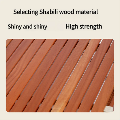 Portable Solid Wood Folding Camping Table - Sapele Roll-Up Picnic and BBQ Dining Table 120*60*43.5cm
