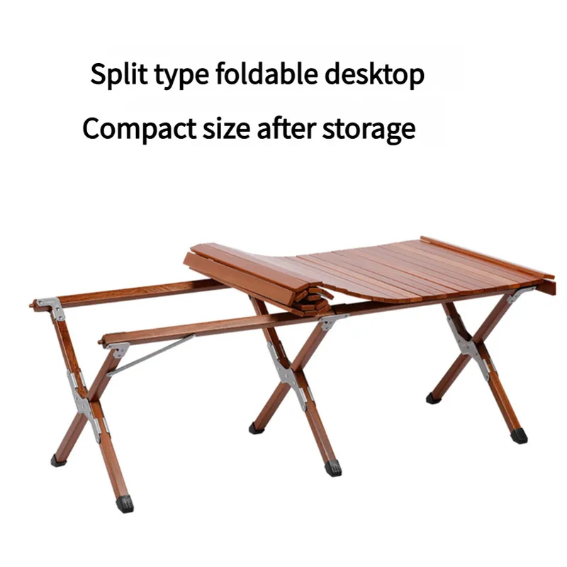 Portable Solid Wood Folding Camping Table - Sapele Roll-Up Picnic and BBQ Dining Table 120*60*43.5cm