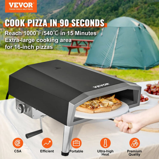 VEVOR Outdoor Pizza Oven, 406.4 mm, Gas Fired Pizza Maker, Portable Outside Stainless Steel Pizza Grill with 360 Rotatable Pizza Stone, Waterproof Cover, Peel, IR Thermometer, Gas Burner, CSA Listed