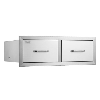 VEVOR Outdoor Kitchen Drawers 30" W x 10" H x 20" D, Horizontal Double BBQ Access Drawers Stainless Steel with Handle, BBQ Island Drawers for Outdoor Kitchens or Patio Grill Station