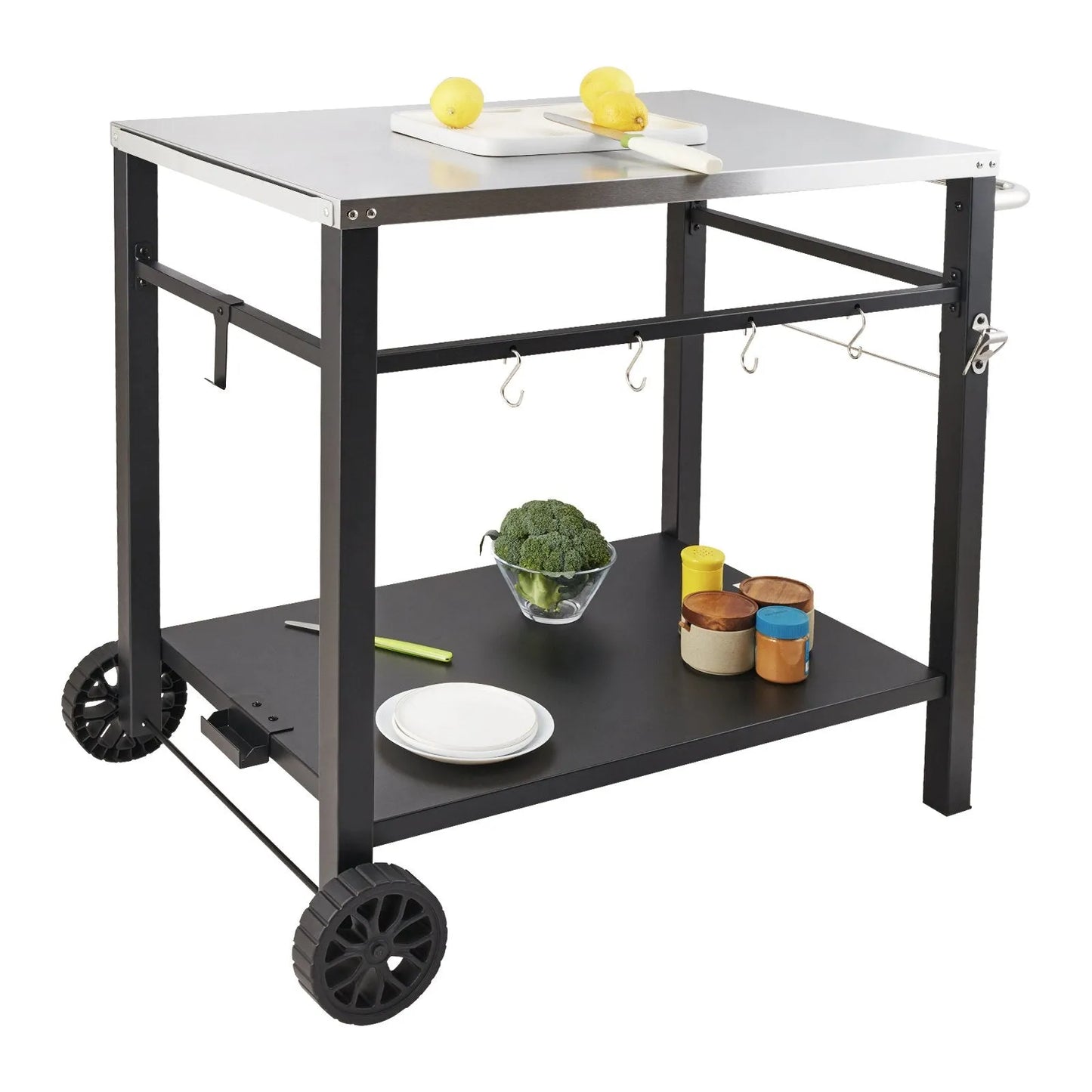 VEVOR Portable BBQ Worktable with Wheels- Stainless Steel