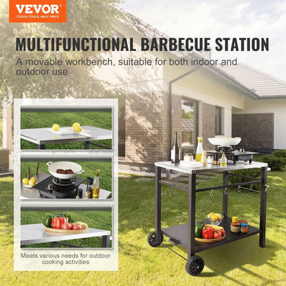VEVOR Portable BBQ Worktable with Wheels- Stainless Steel