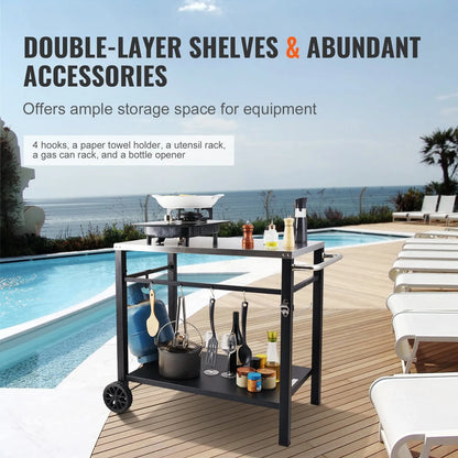 VEVOR Portable BBQ Worktable with Wheels- Stainless Steel