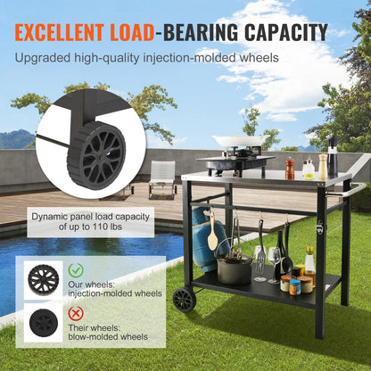 VEVOR Portable BBQ Worktable with Wheels- Stainless Steel