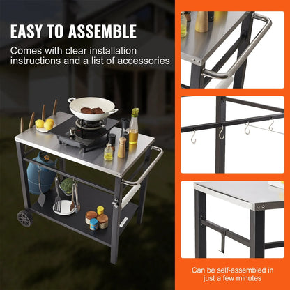 VEVOR Portable BBQ Worktable with Wheels- Stainless Steel
