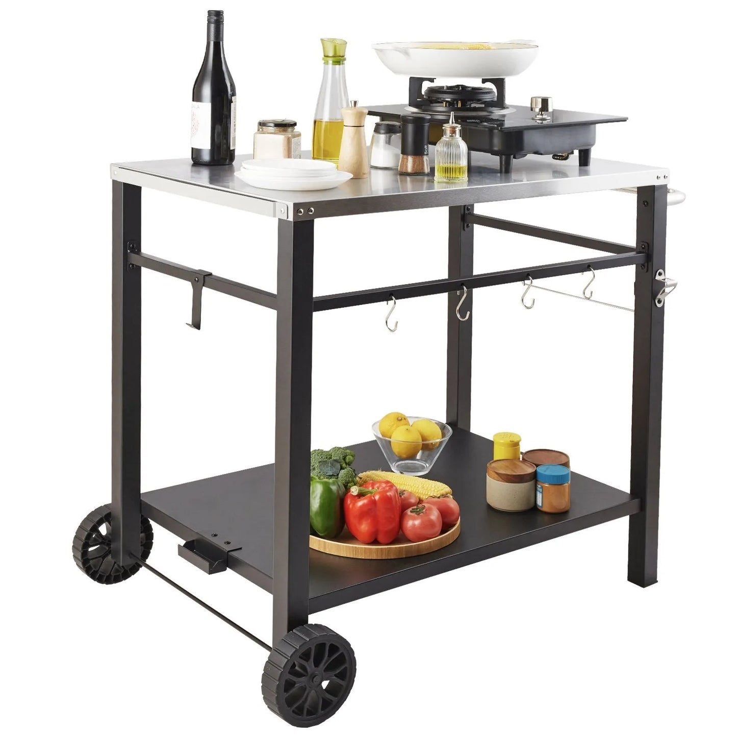 VEVOR Portable BBQ Worktable with Wheels- Stainless Steel