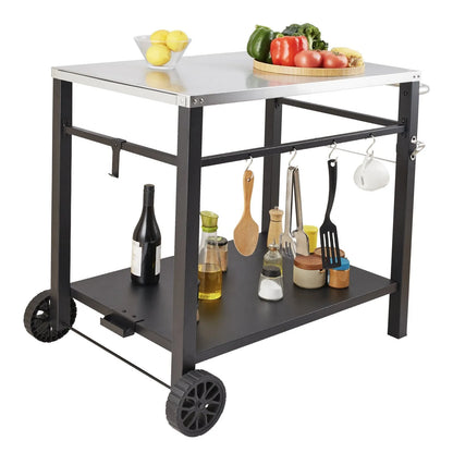 VEVOR Portable BBQ Worktable with Wheels- Stainless Steel